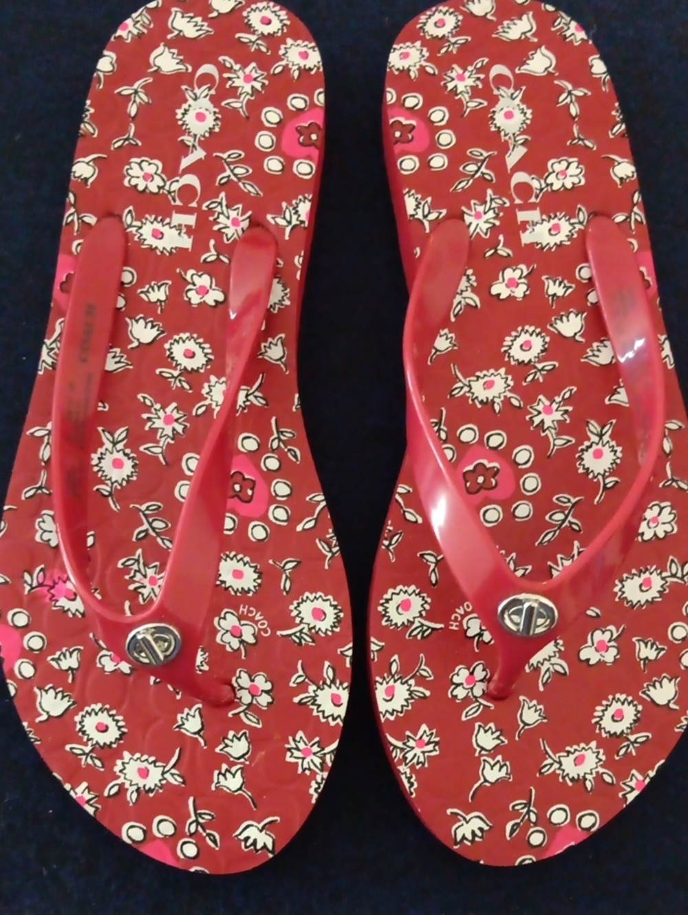 Coach Red Floral Jelly Flip-Flops